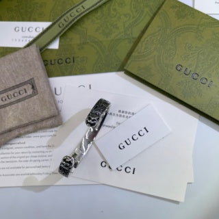 Gucci GG Engraved Filigree Open Cuff Silver Bracelet