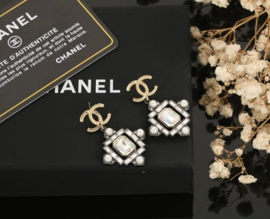Chanel Crystal CC Square Drop Earrings – Elegant Luxury Fashion Jewelry