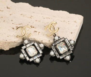 Chanel Crystal CC Square Drop Earrings – Elegant Luxury Fashion Jewelry