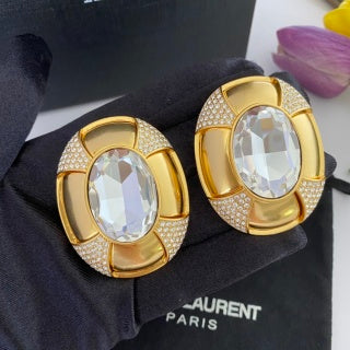 YSL Crystal Orbit Statement Clip-On Earrings