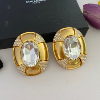 YSL Crystal Orbit Statement Clip-On Earrings