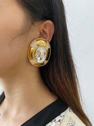 YSL Crystal Orbit Statement Clip-On Earrings