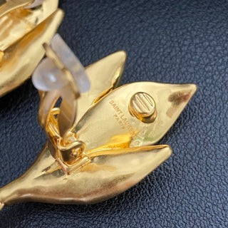 YSL Golden Leaf Pearl Drop Earrings