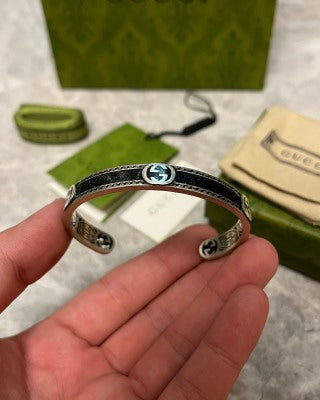 Gucci Interlocking G Black Enamel Chain Bracelet