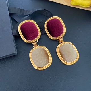 YSL Velvet Cushion Double Frame Earrings