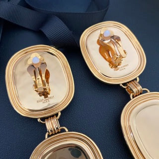 YSL Velvet Cushion Double Frame Earrings