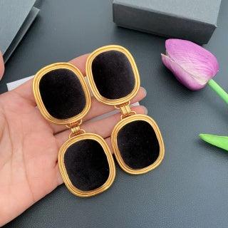 YSL Velvet Cushion Double Frame Earrings