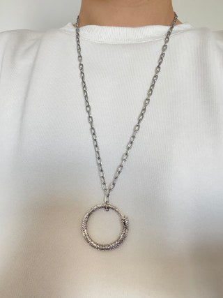 Gucci GG Engraved Oval Medallion Silver Pendant Necklace