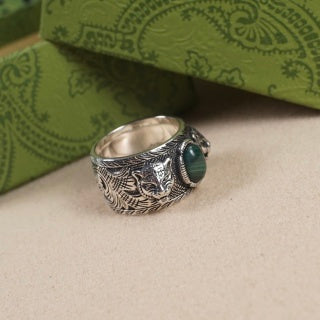 Gucci Engraved Malachite Statement Ring