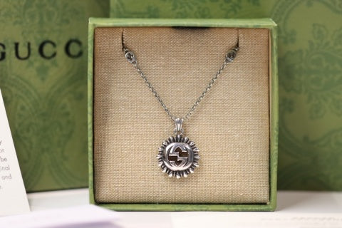 Gucci GG Sunburst Medallion Silver Necklace