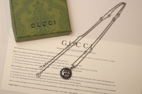 Gucci GG Sunburst Medallion Silver Necklace