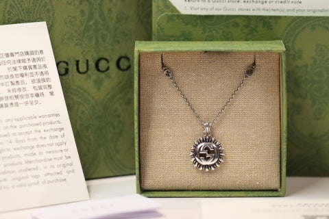Gucci GG Sunburst Medallion Silver Necklace