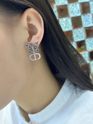 Dior Butterfly Pearl CD Crystal Stud Earrings