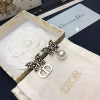 Dior Butterfly Pearl CD Crystal Stud Earrings