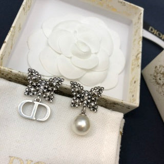 Dior Butterfly Pearl CD Crystal Stud Earrings