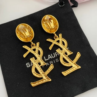 YSL Signature Logo Pearl Top Clip-On Earrings