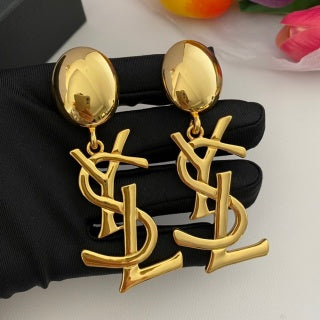 YSL Signature Logo Pearl Top Clip-On Earrings