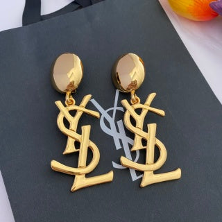 YSL Signature Logo Pearl Top Clip-On Earrings
