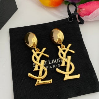 YSL Signature Logo Pearl Top Clip-On Earrings