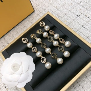 Fendi Perla Roma Pearl Emblem Drop Earrings