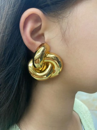 YSL Twisted Knot Gold Silver Clip-On Earrings