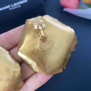 YSL Ivory Blossom Gold Petal Clip-On Earrings