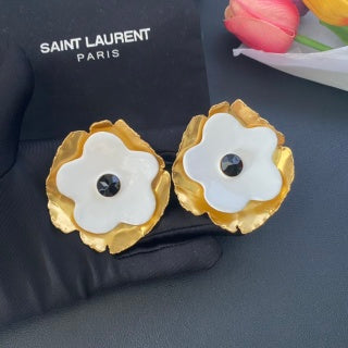 YSL Ivory Blossom Gold Petal Clip-On Earrings