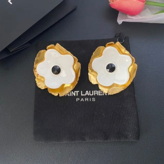 YSL Ivory Blossom Gold Petal Clip-On Earrings