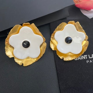 YSL Ivory Blossom Gold Petal Clip-On Earrings