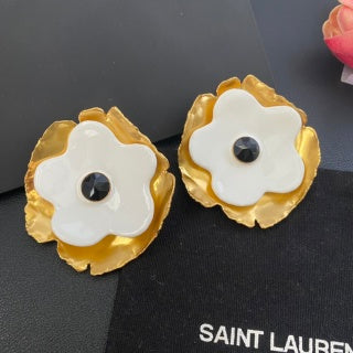 YSL Ivory Blossom Gold Petal Clip-On Earrings