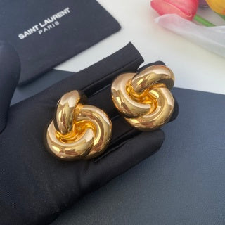 YSL Twisted Knot Gold Silver Clip-On Earrings