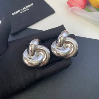 YSL Twisted Knot Gold Silver Clip-On Earrings