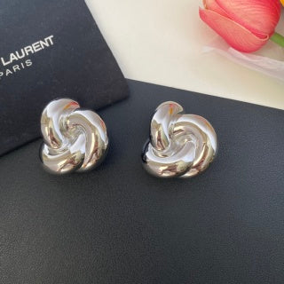 YSL Twisted Knot Gold Silver Clip-On Earrings
