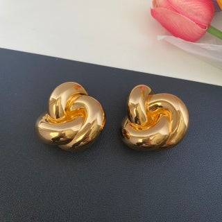 YSL Twisted Knot Gold Silver Clip-On Earrings
