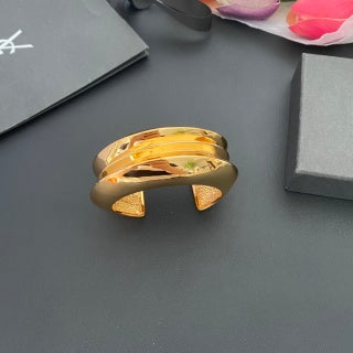 YSL Double Curve Gold Layered Cuff Bracelet