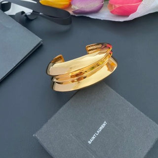 YSL Double Curve Gold Layered Cuff Bracelet