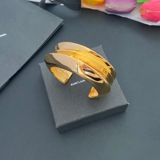YSL Double Curve Gold Layered Cuff Bracelet