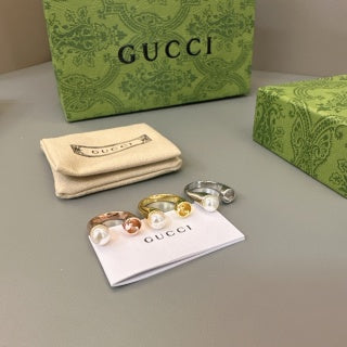 Gucci GG Pearl Accent Open Band Gold Ring