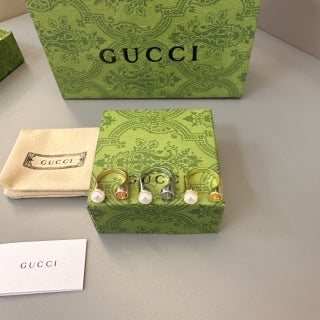 Gucci GG Pearl Accent Open Band Gold Ring
