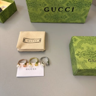 Gucci GG Pearl Accent Open Band Gold Ring