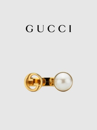 Gucci GG Pearl Accent Open Band Gold Ring