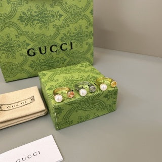 Gucci GG Pearl Accent Open Band Gold Ring