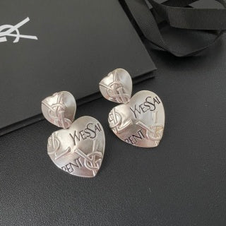 YSL Silver Monogram Medallion Clip-On Earrings