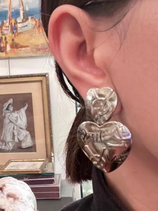 YSL Silver Monogram Medallion Clip-On Earrings