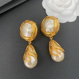 YSL Pearl Veil Gold Frame Clip-On Earrings