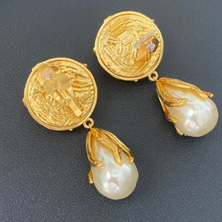 YSL Pearl Veil Gold Frame Clip-On Earrings