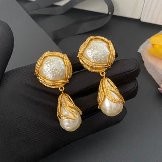 YSL Pearl Veil Gold Frame Clip-On Earrings