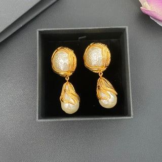YSL Pearl Veil Gold Frame Clip-On Earrings