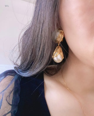 YSL Pearl Veil Gold Frame Clip-On Earrings