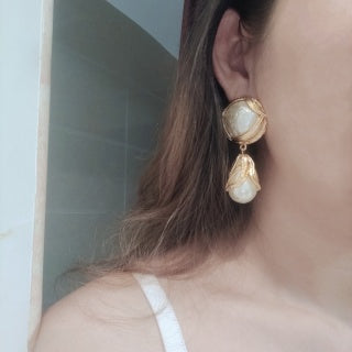 YSL Pearl Veil Gold Frame Clip-On Earrings